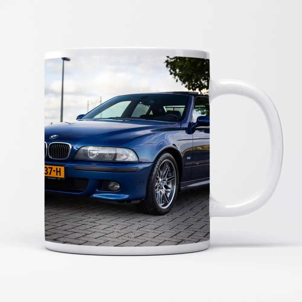 BMW E39 M5 Blue Sedan Parked Outside – Mugs
