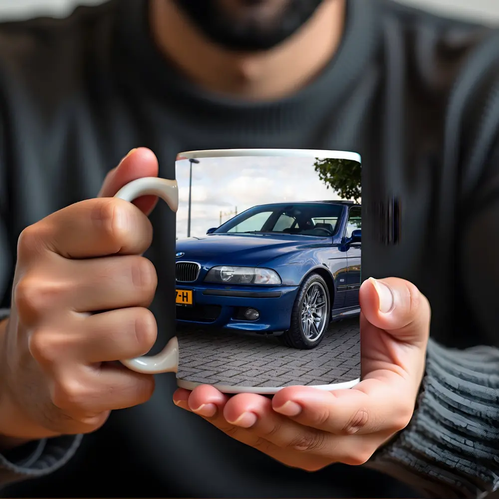 BMW E39 M5 Blue Sedan Parked Outside – Mugs