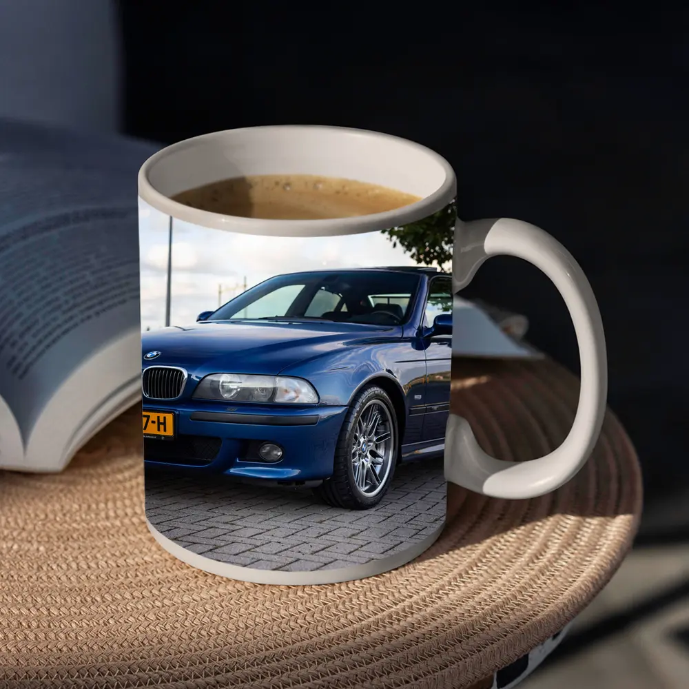 BMW E39 M5 Blue Sedan Parked Outside – Mugs