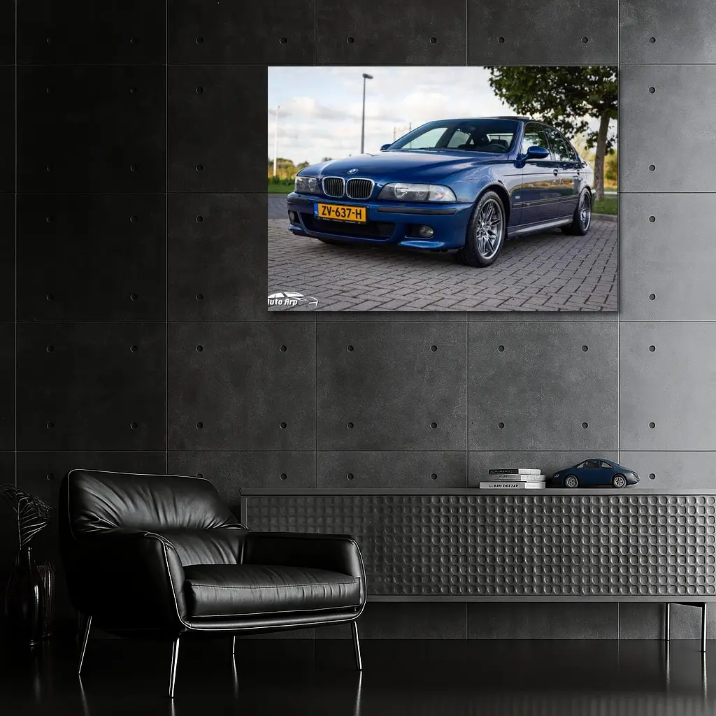 BMW E39 M5 Blue Sedan Parked Outside – Wall Art