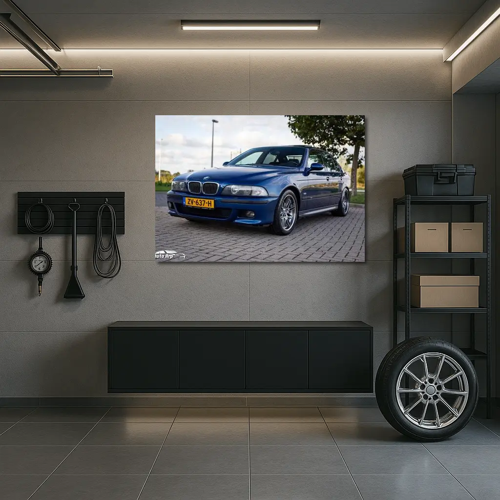BMW E39 M5 Blue Sedan Parked Outside – Wall Art