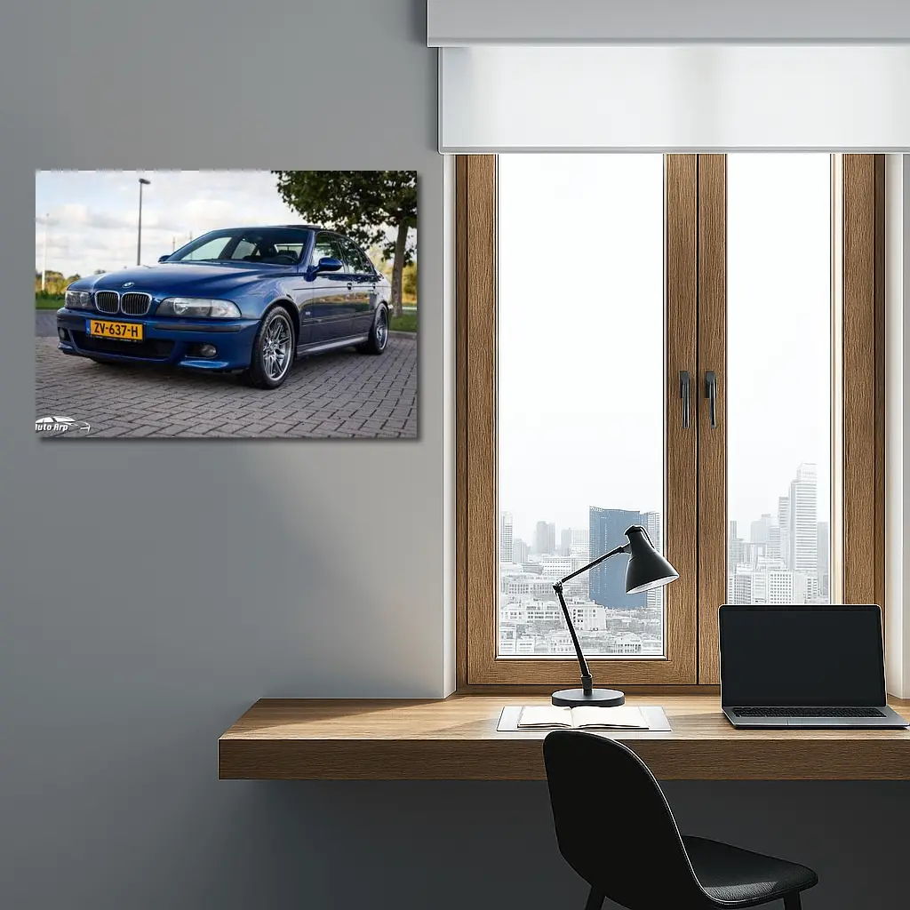 BMW E39 M5 Blue Sedan Parked Outside – Wall Art