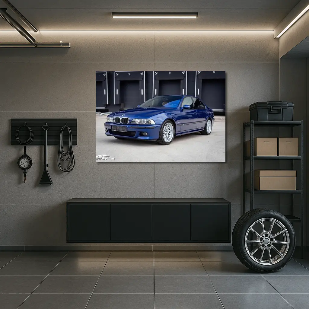BMW E39 M5 Blue Sedan Parking Lot – Wall Art