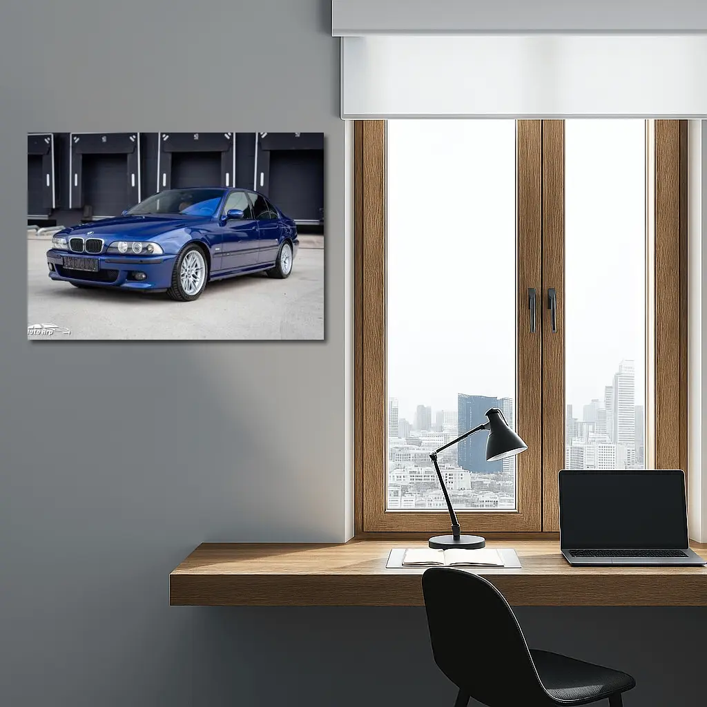 BMW E39 M5 Blue Sedan Parking Lot – Wall Art