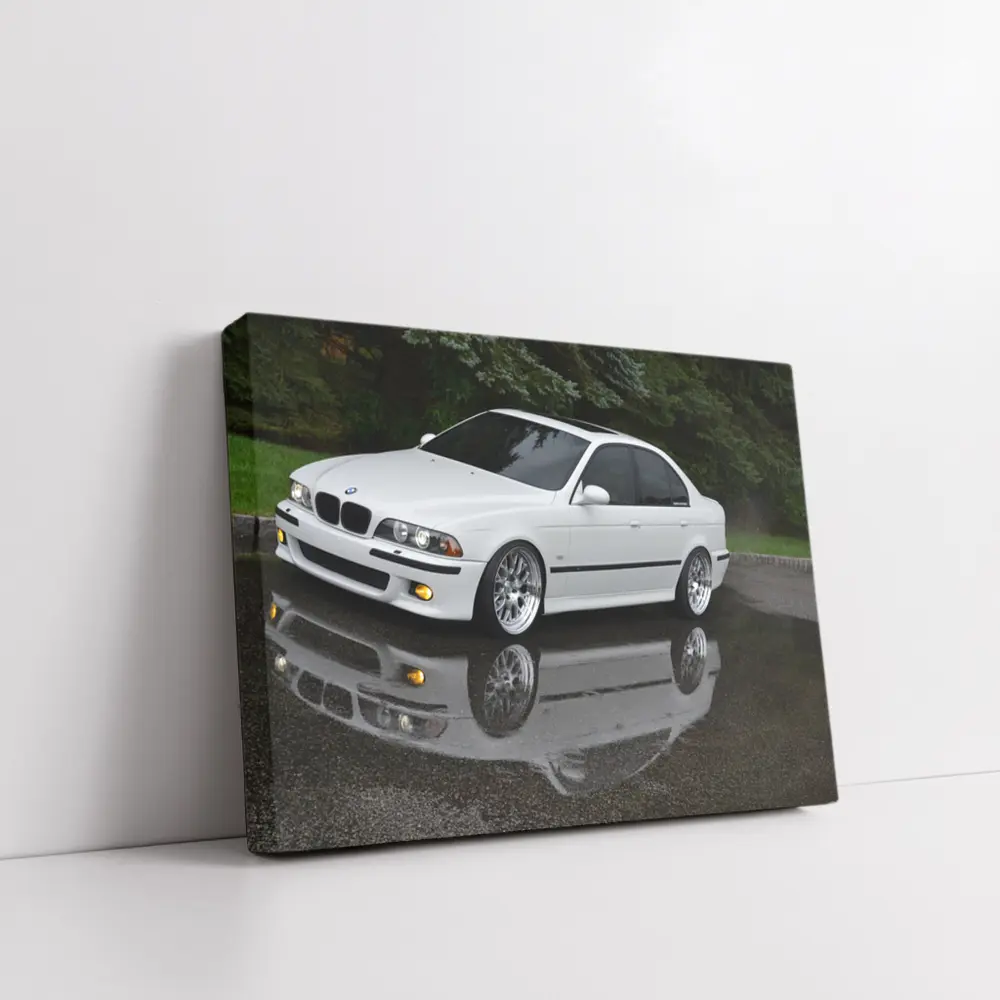 BMW E39 M5 White Wet Street Reflection – Wall Art