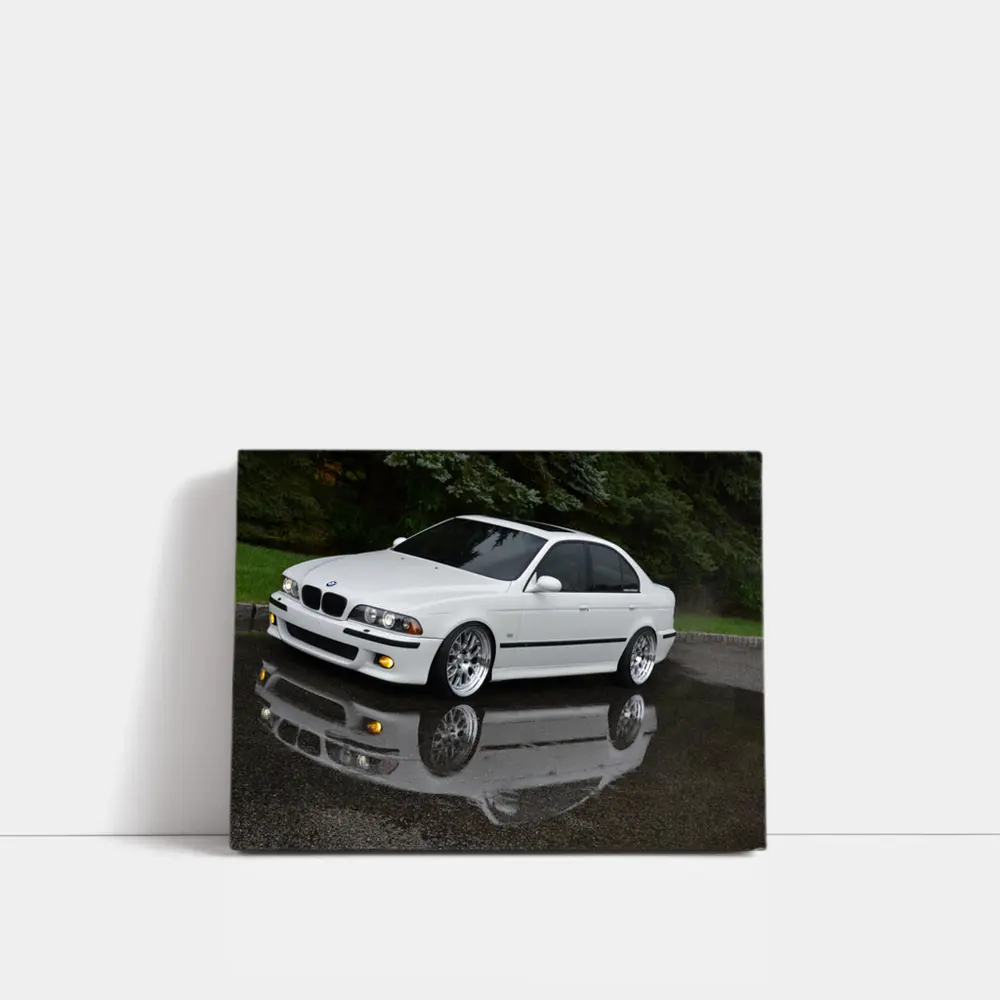 BMW E39 M5 White Wet Street Reflection – Wall Art