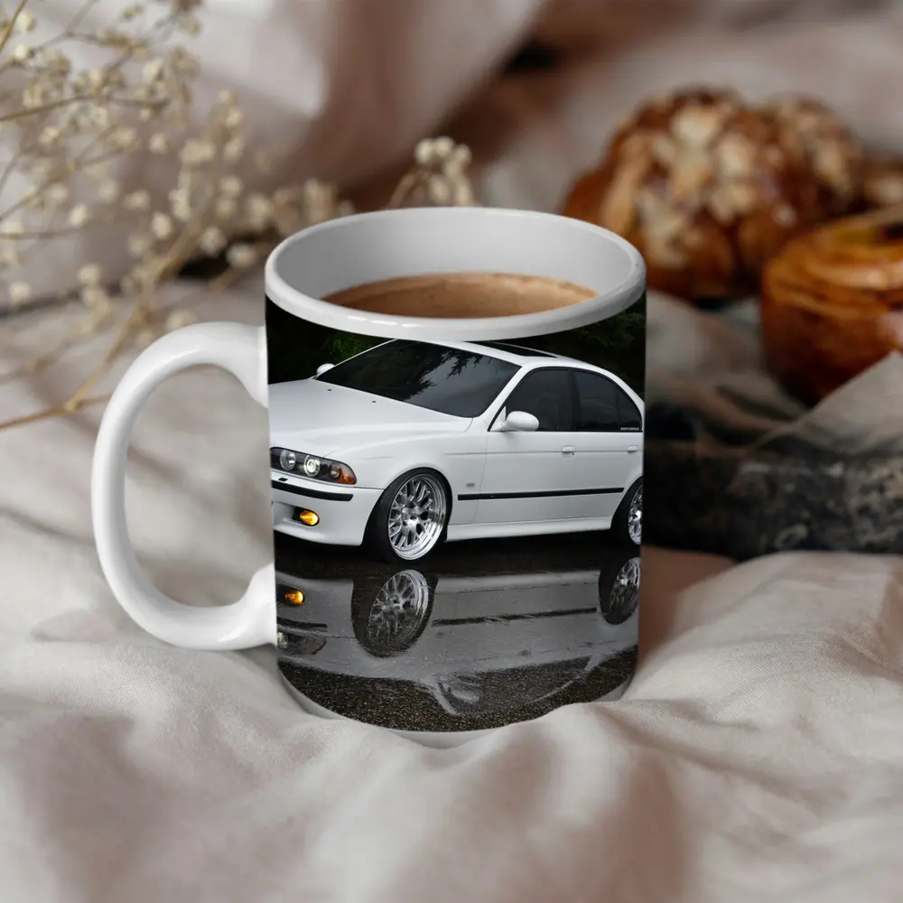 BMW E39 M5 White Wet Street Reflection – Mugs