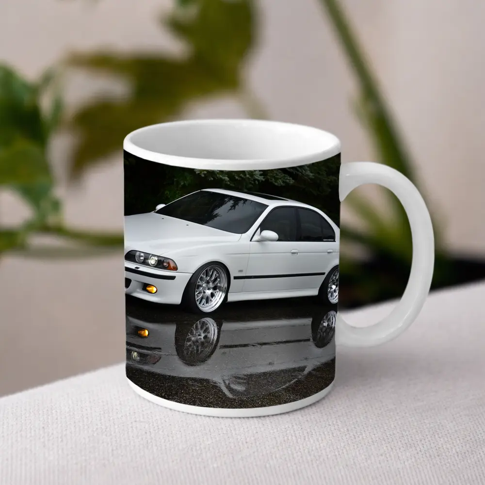 BMW E39 M5 White Wet Street Reflection – Mugs