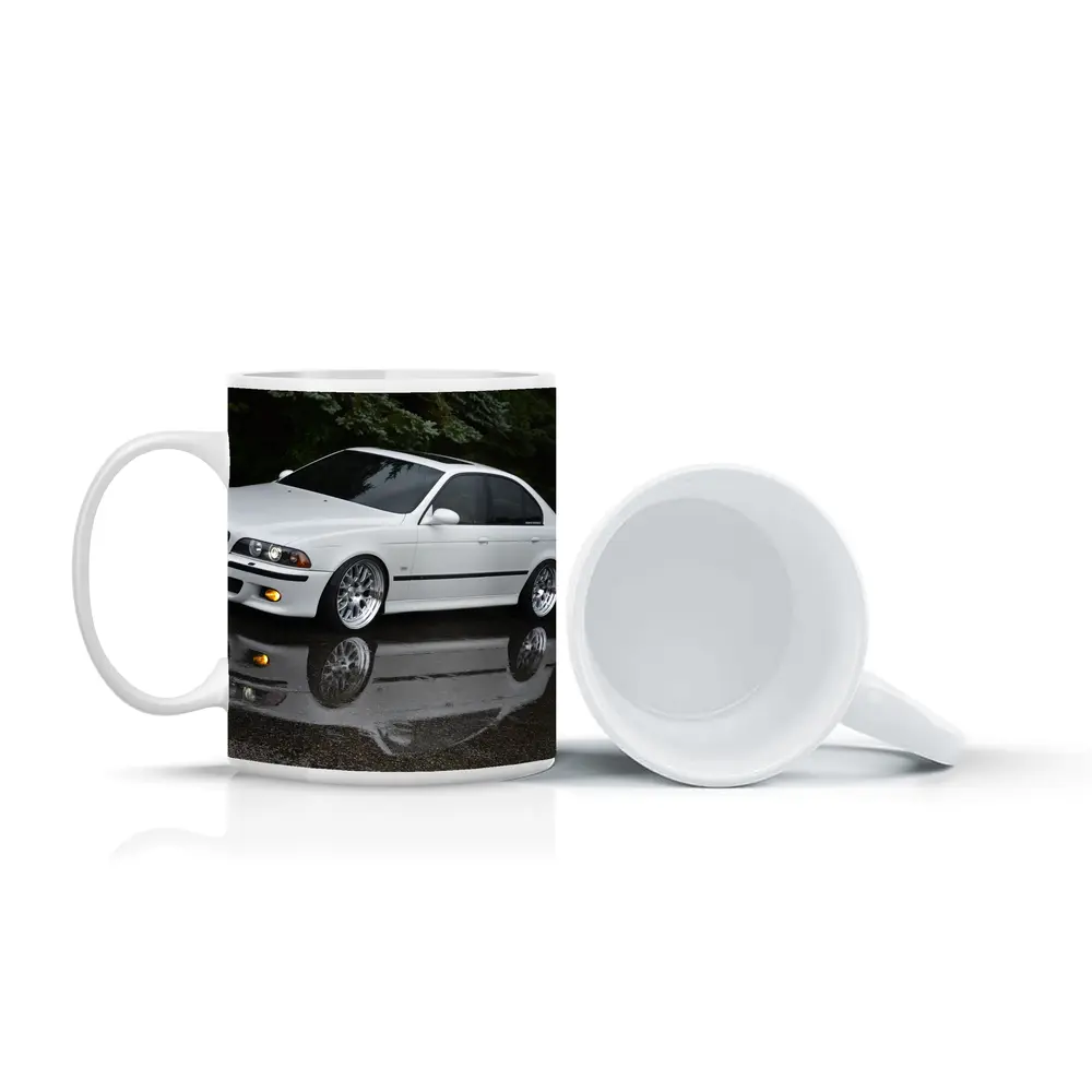 BMW E39 M5 White Wet Street Reflection – Mugs