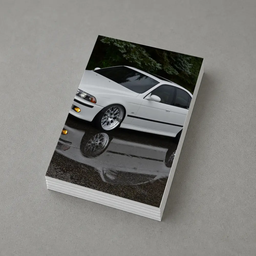 BMW E39 M5 White Wet Street Reflection – Postcards