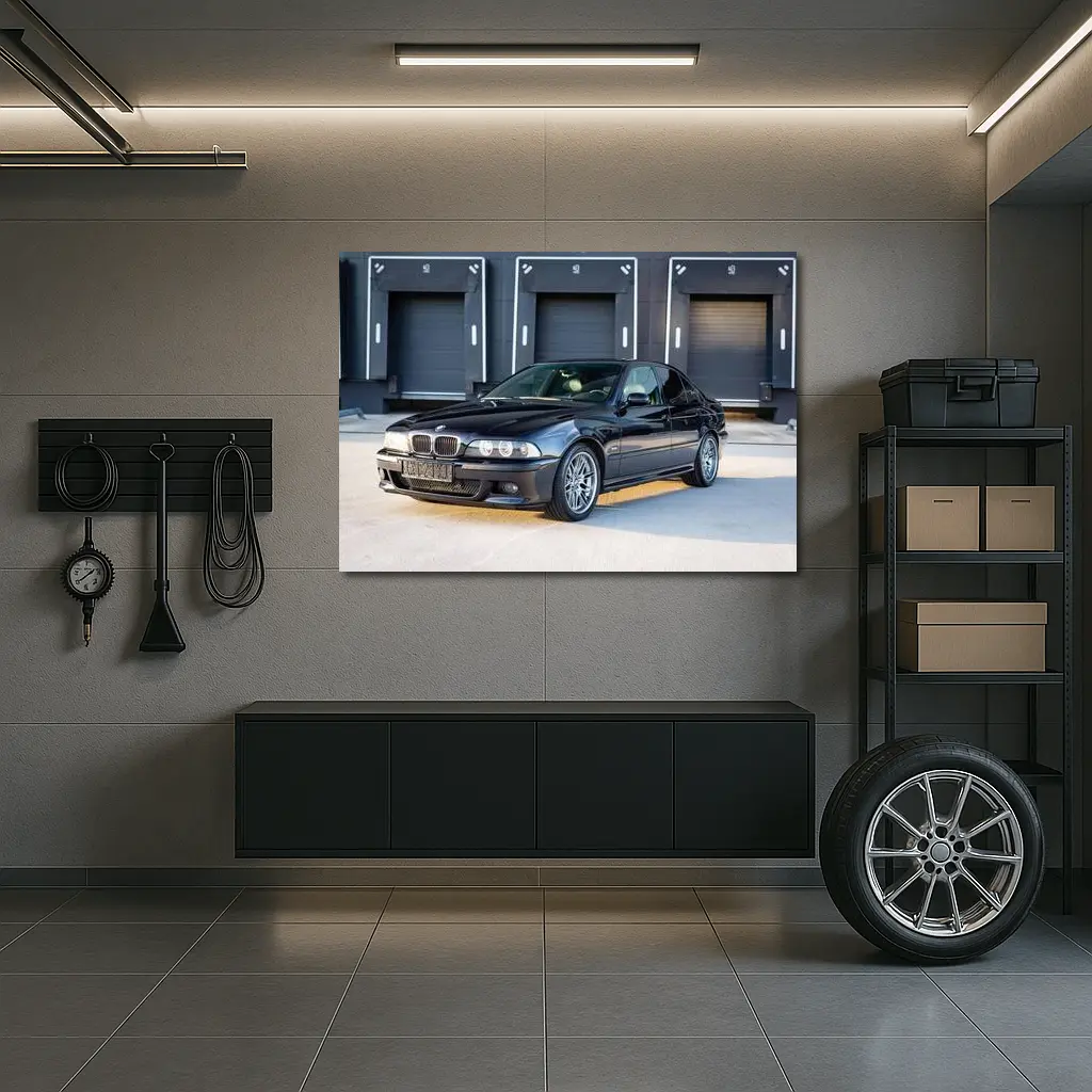 BMW E39 M5 Black Parked Industrial Garage – Wall Art