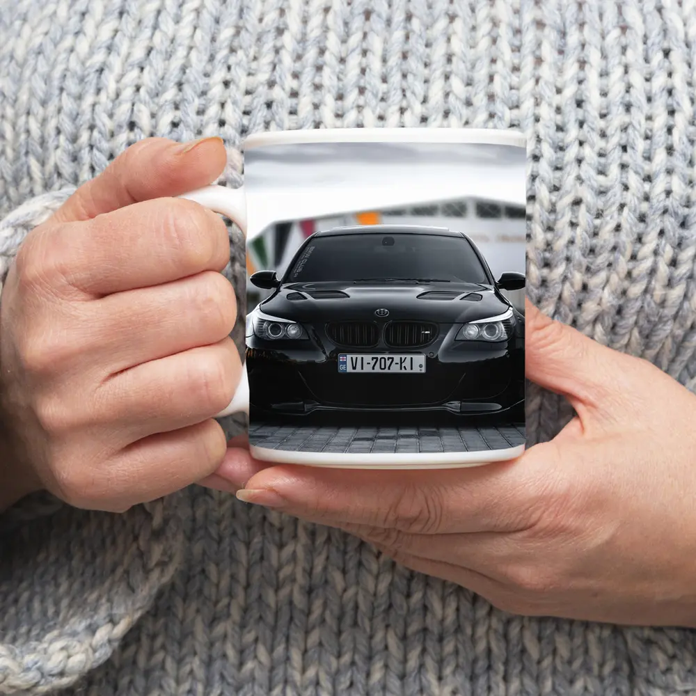 BMW M5 E60 Black Front Street View – Mugs