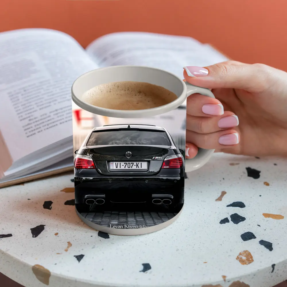 BMW M5 E60 Black Rear Street View – Mugs