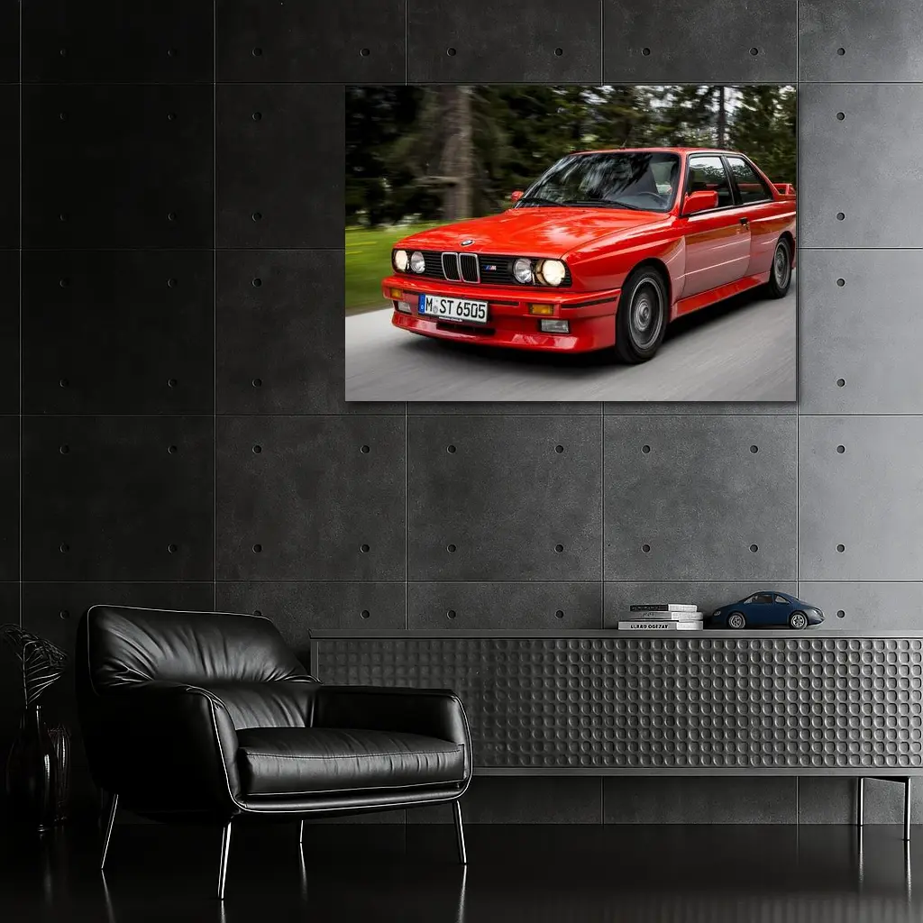 BMW M3 E30 Red Coupe Motion Shot – Wall Art
