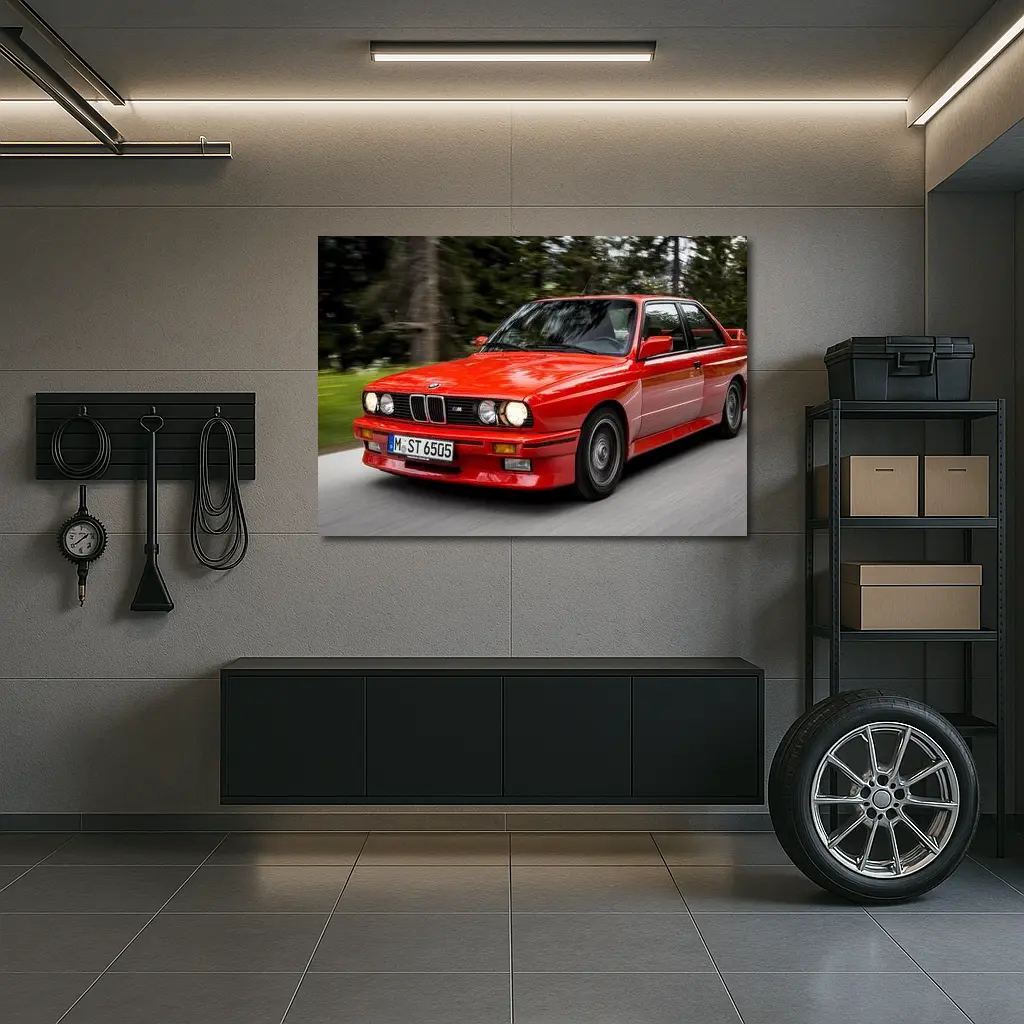 BMW M3 E30 Red Coupe Motion Shot – Wall Art
