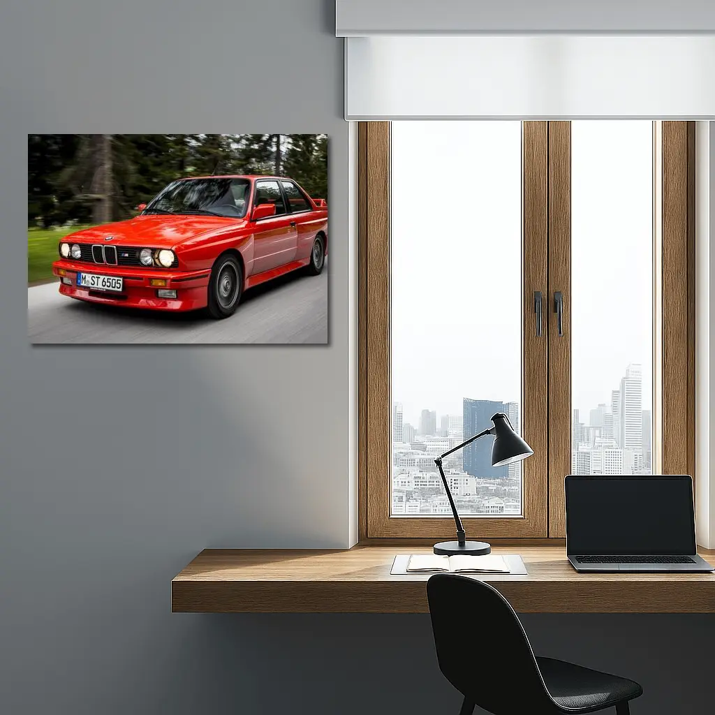 BMW M3 E30 Red Coupe Motion Shot – Wall Art