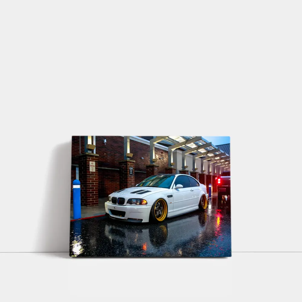BMW M3 White Stance Rainy Urban Street – Wall Art