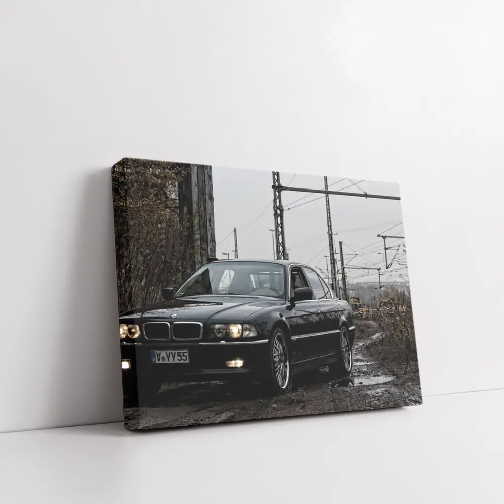 BMW 740i E38 Black Industrial Rainy Setting – Wall Art