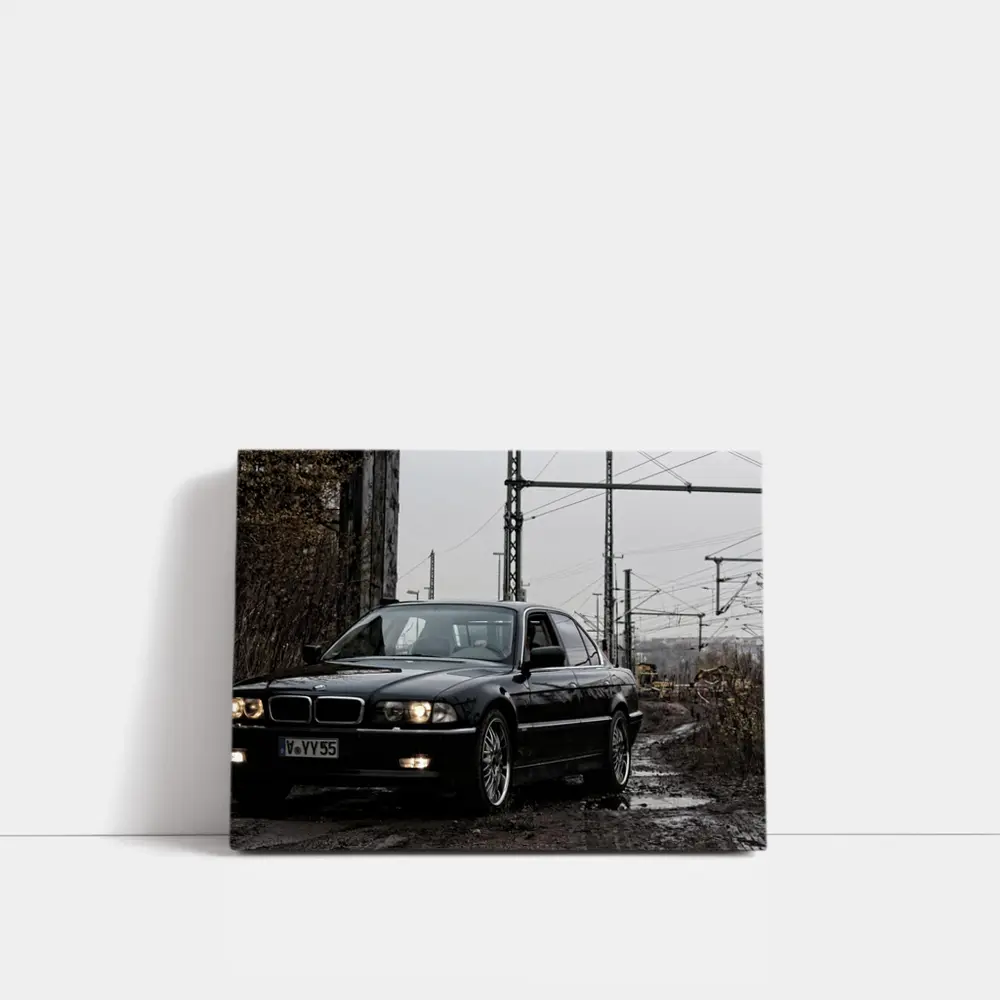 BMW 740i E38 Black Industrial Rainy Setting – Wall Art