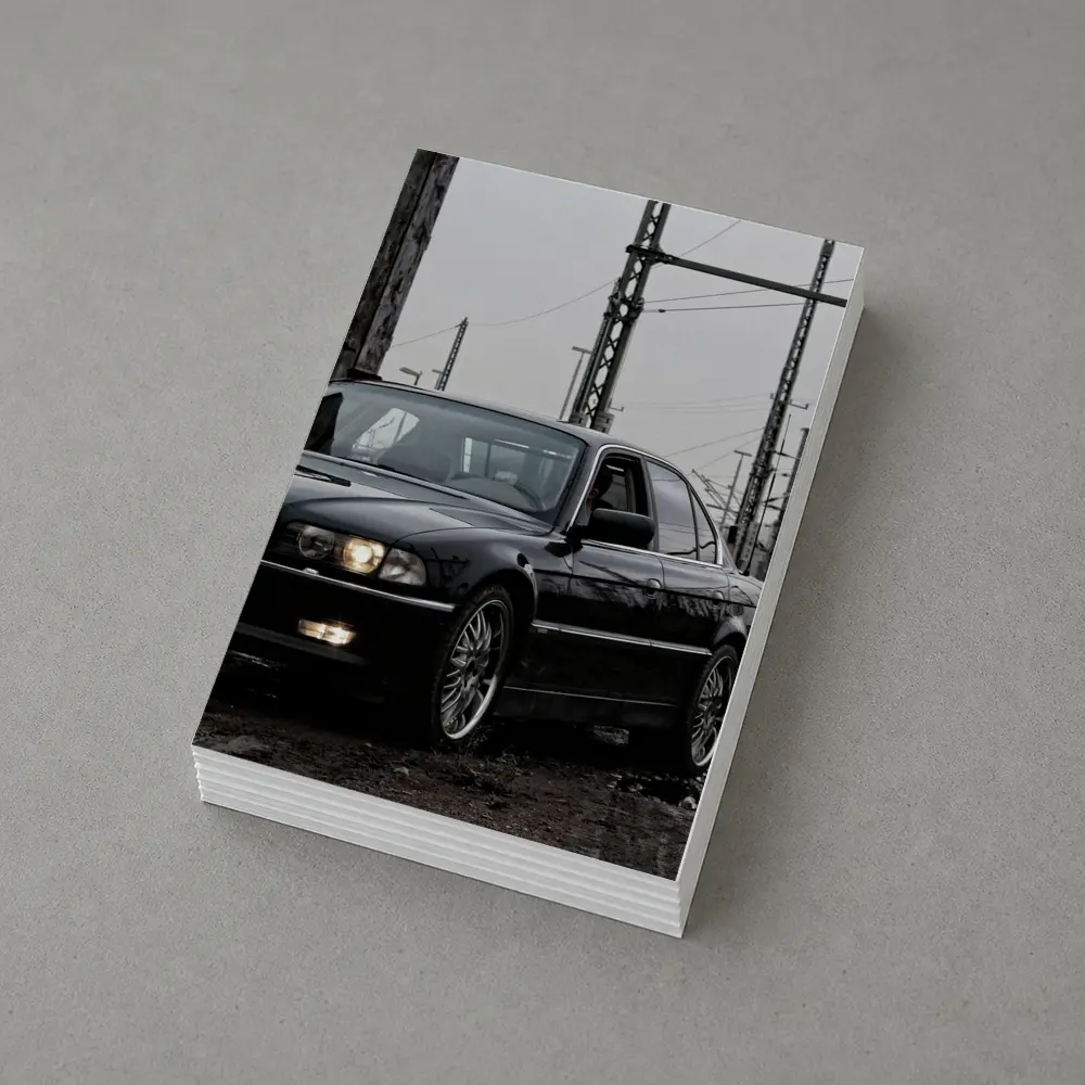 BMW 740i E38 Black Industrial Rainy Setting – Postcards