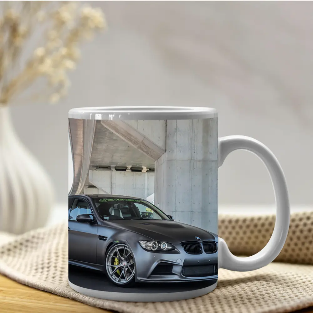 BMW M3 Sedan Matte Gray Under Concrete Bridge – Mugs