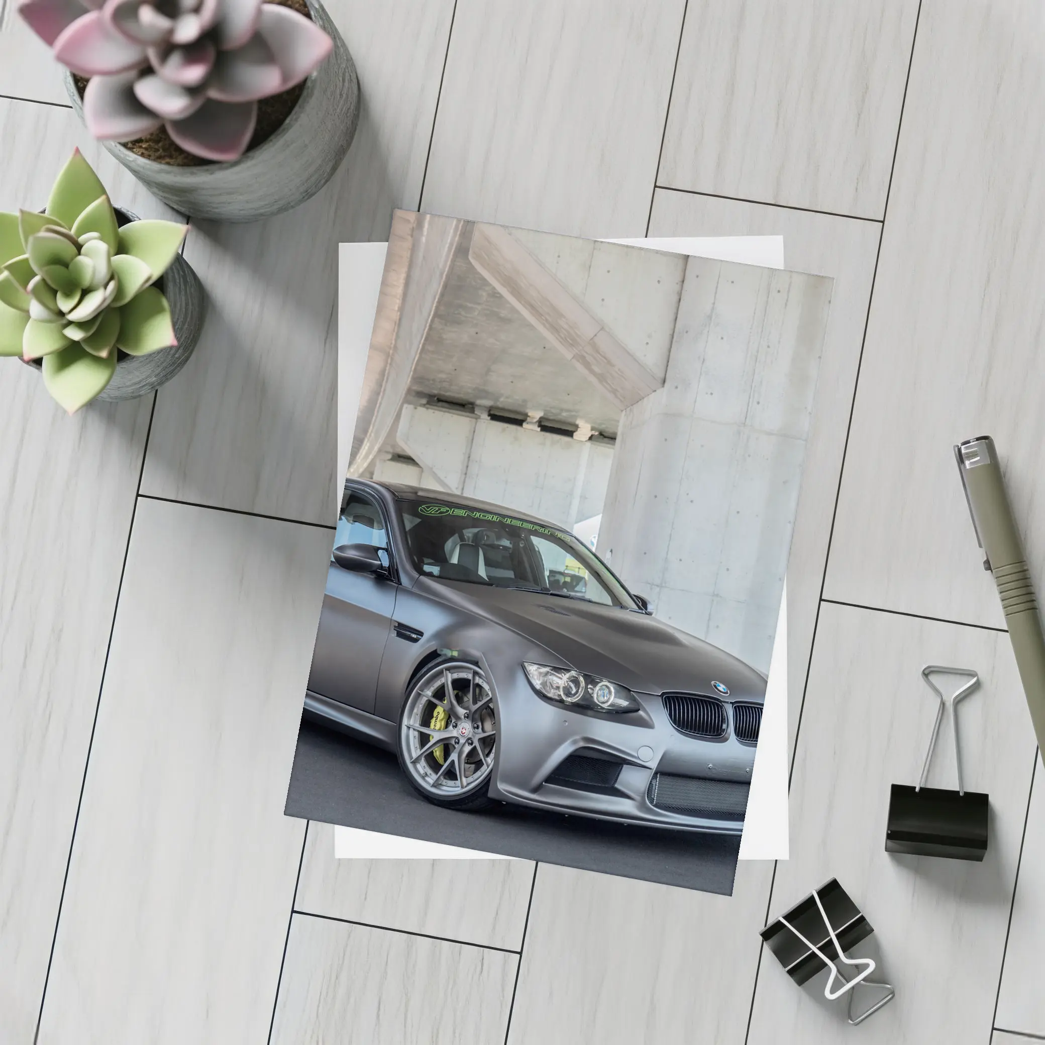 BMW M3 Sedan Matte Gray Under Concrete Bridge – Postcards
