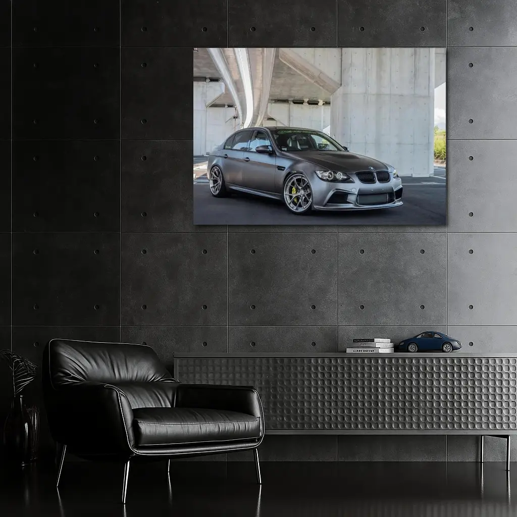 BMW M3 Sedan Matte Gray Under Concrete Bridge – Wall Art