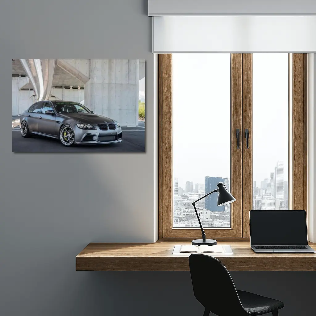 BMW M3 Sedan Matte Gray Under Concrete Bridge – Wall Art