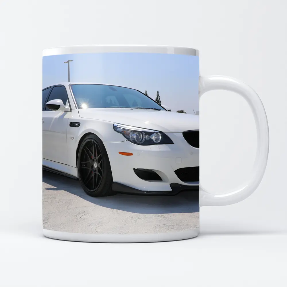 BMW M5 E60 White Sedan Parking Lot – Mugs