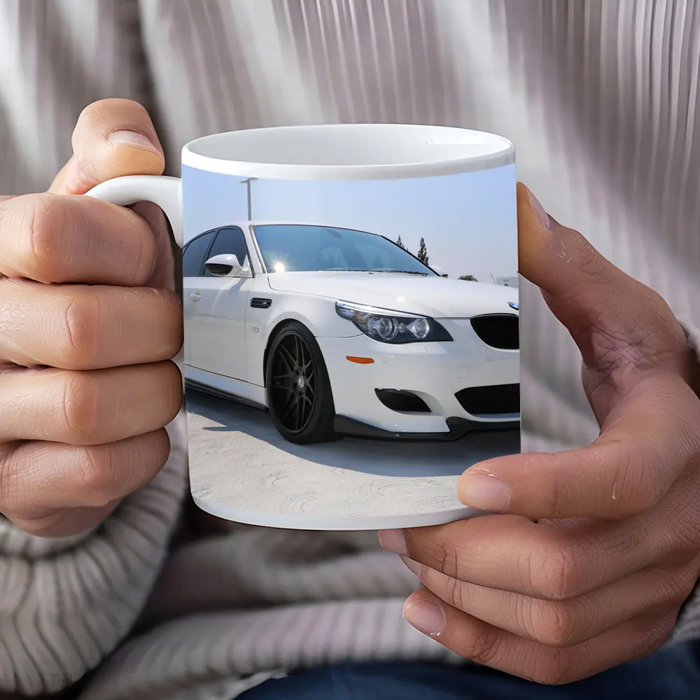 BMW M5 E60 White Sedan Parking Lot – Mugs