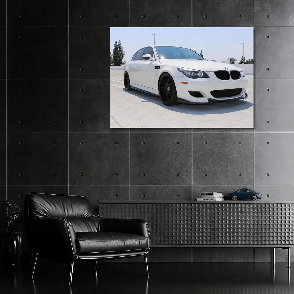 BMW M5 E60 White Sedan Parking Lot – Wall Art