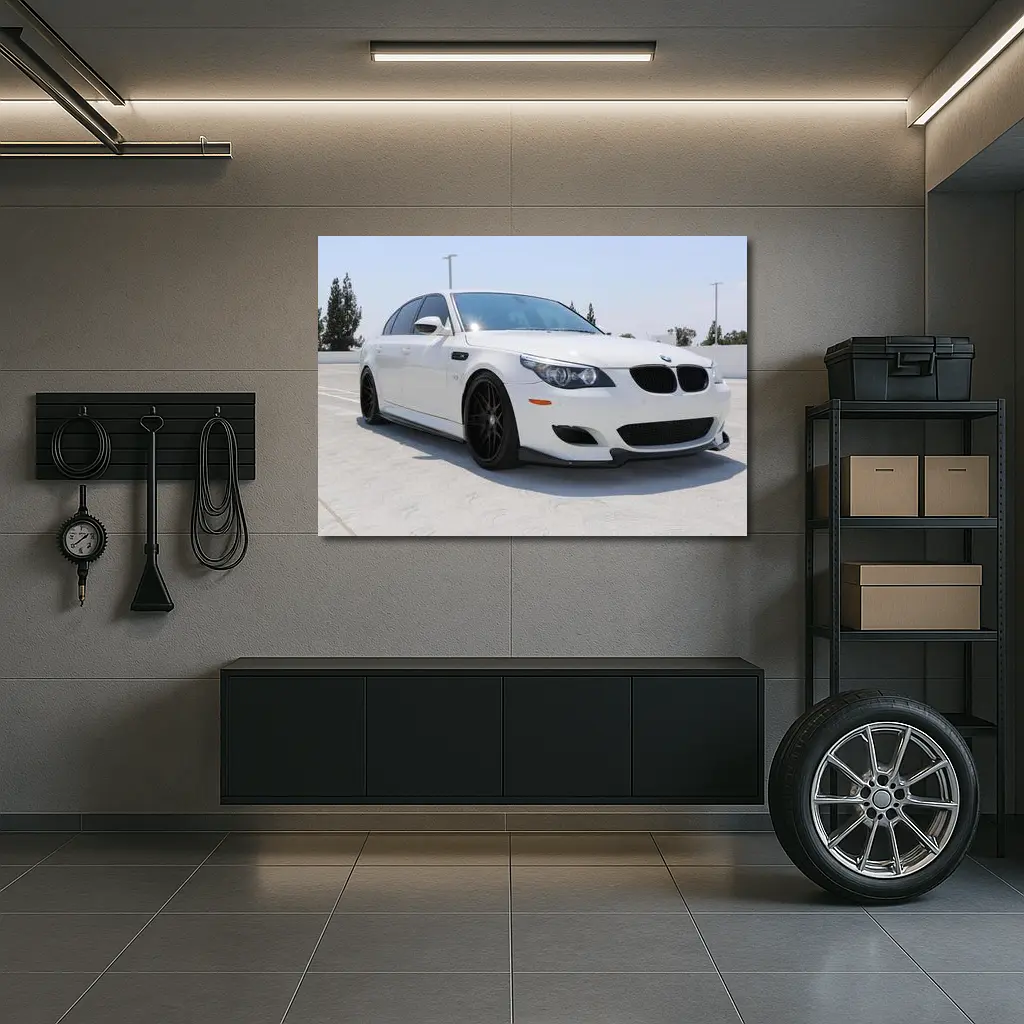 BMW M5 E60 White Sedan Parking Lot – Wall Art