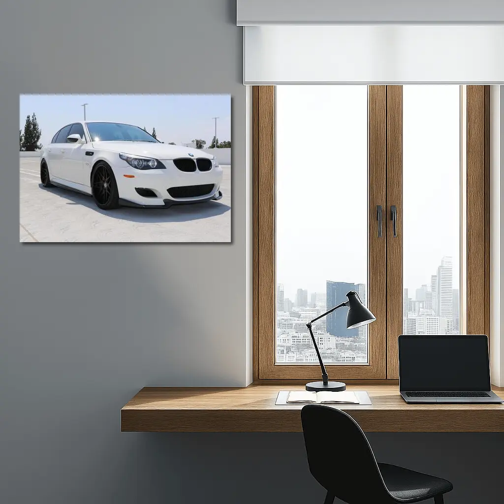 BMW M5 E60 White Sedan Parking Lot – Wall Art