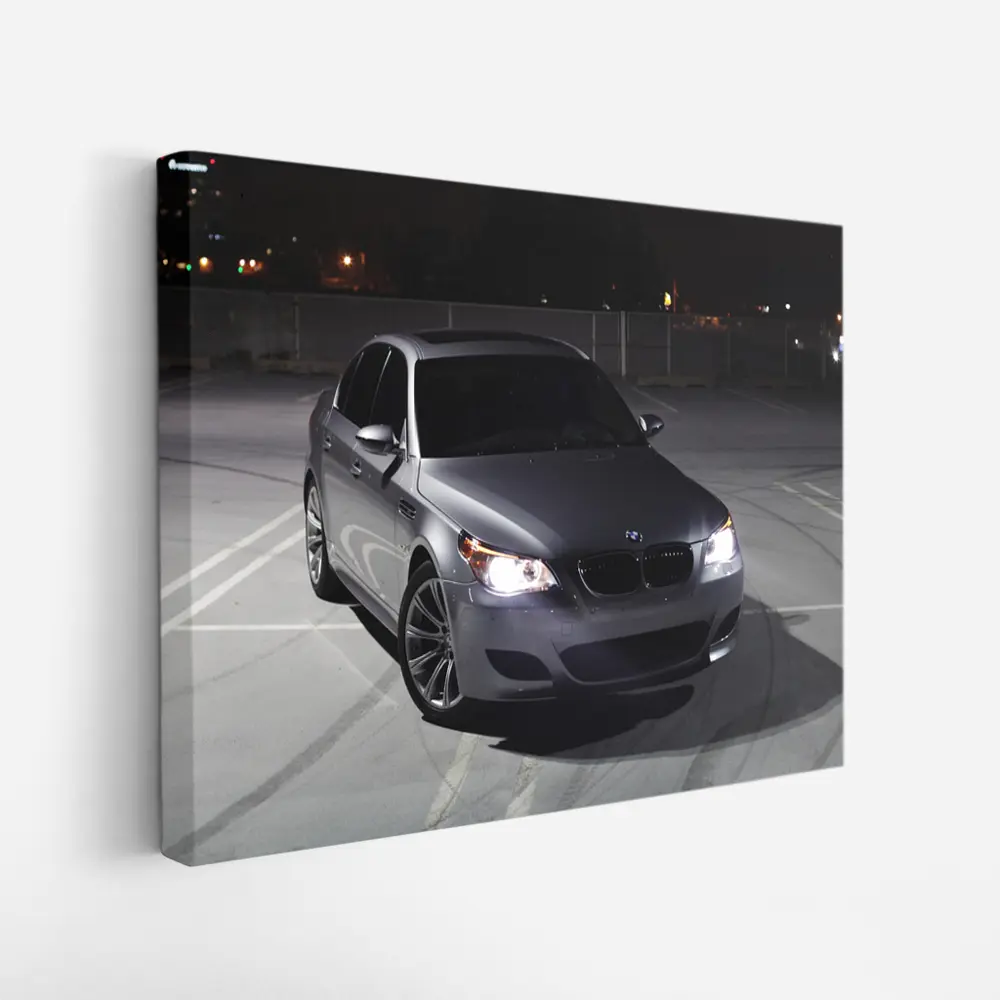 BMW M5 E60 Silver Sedan Night Parking – Wall Art