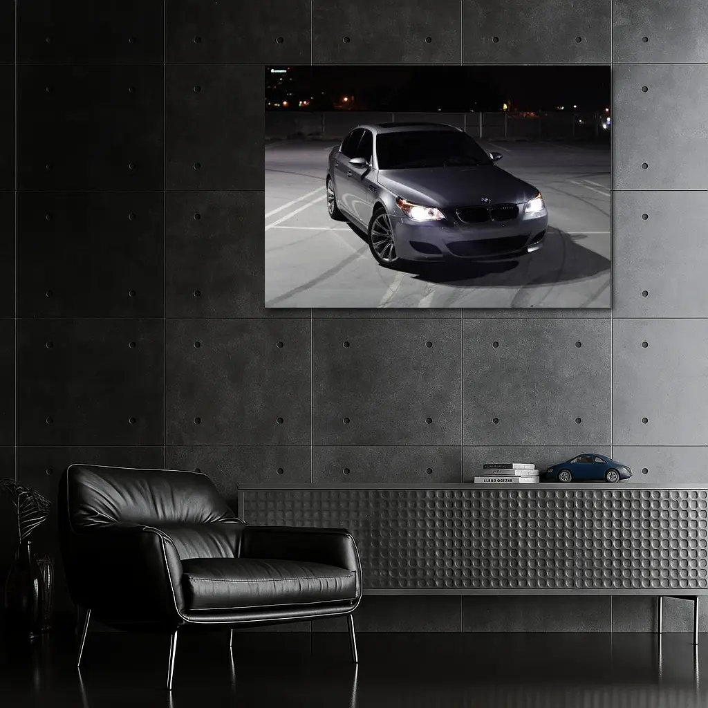 BMW M5 E60 Silver Sedan Night Parking – Wall Art