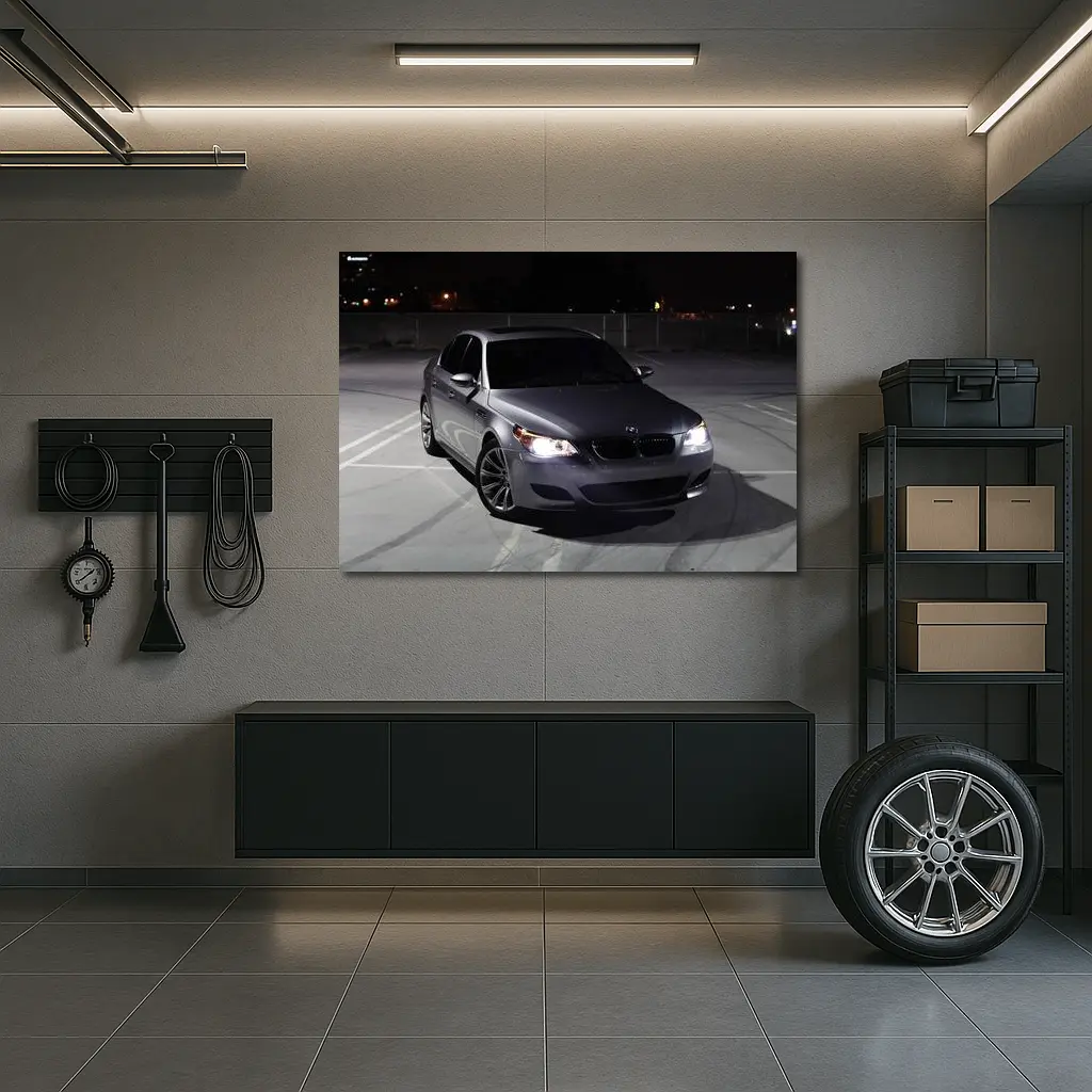 BMW M5 E60 Silver Sedan Night Parking – Wall Art