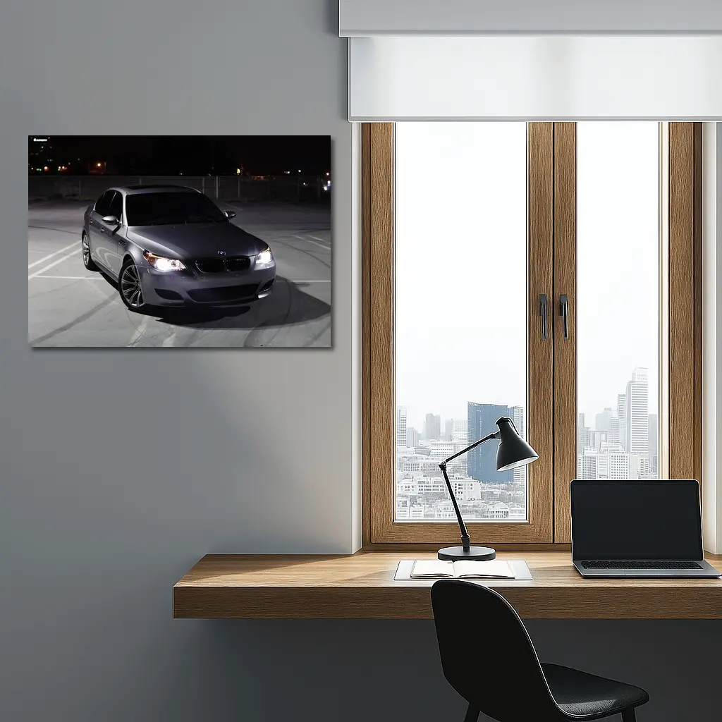 BMW M5 E60 Silver Sedan Night Parking – Wall Art