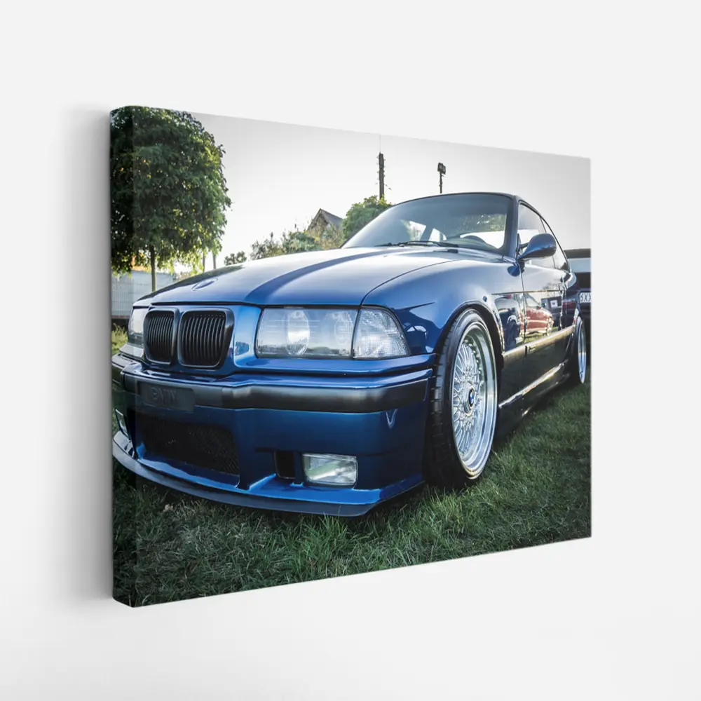 BMW E36 Coupe Slammed Blue Car Meet – Wall Art