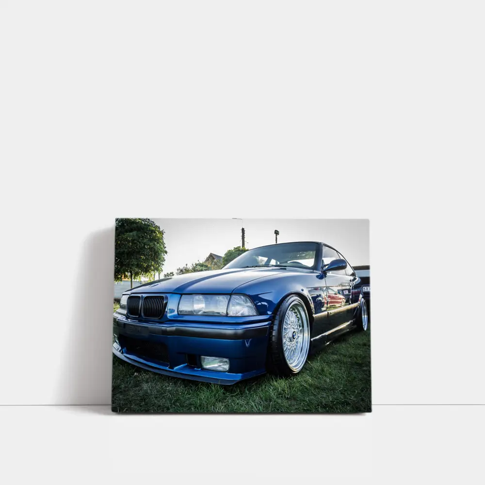 BMW E36 Coupe Slammed Blue Car Meet – Wall Art