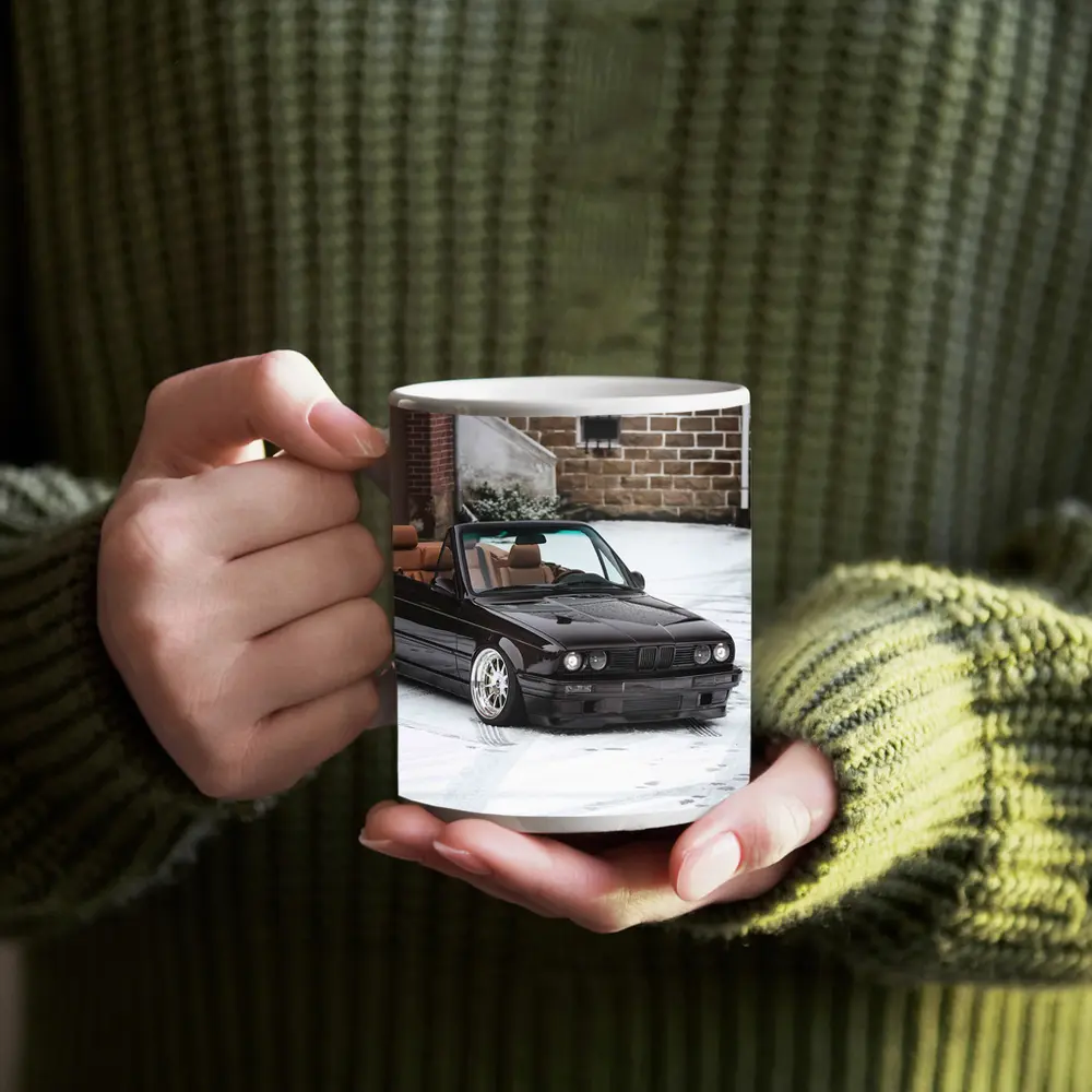 BMW E30 Cabriolet Slammed Snow Winter – Mugs