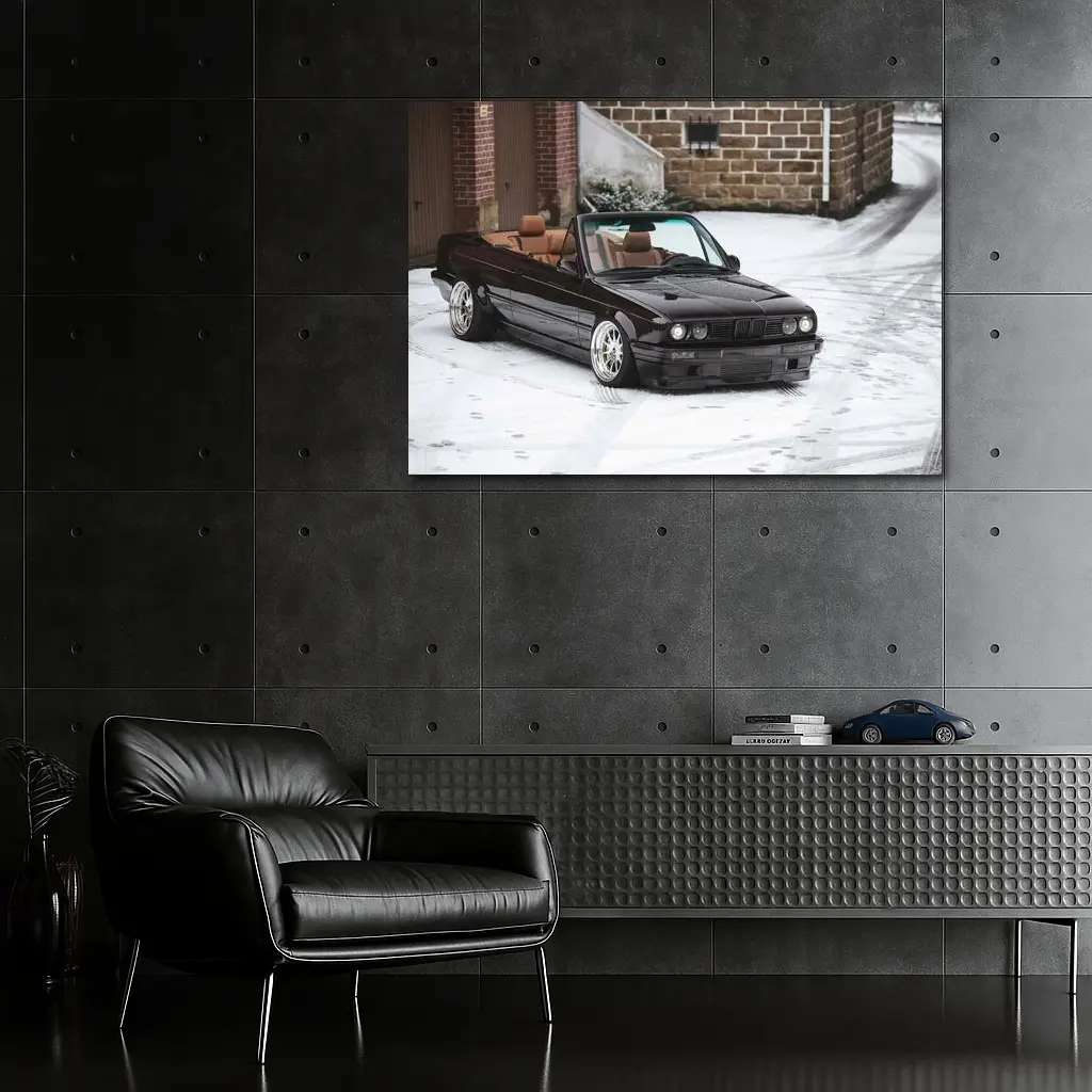 BMW E30 Cabriolet Slammed Snow Winter – Wall Art