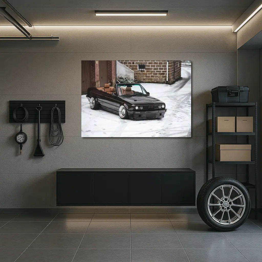 BMW E30 Cabriolet Slammed Snow Winter – Wall Art