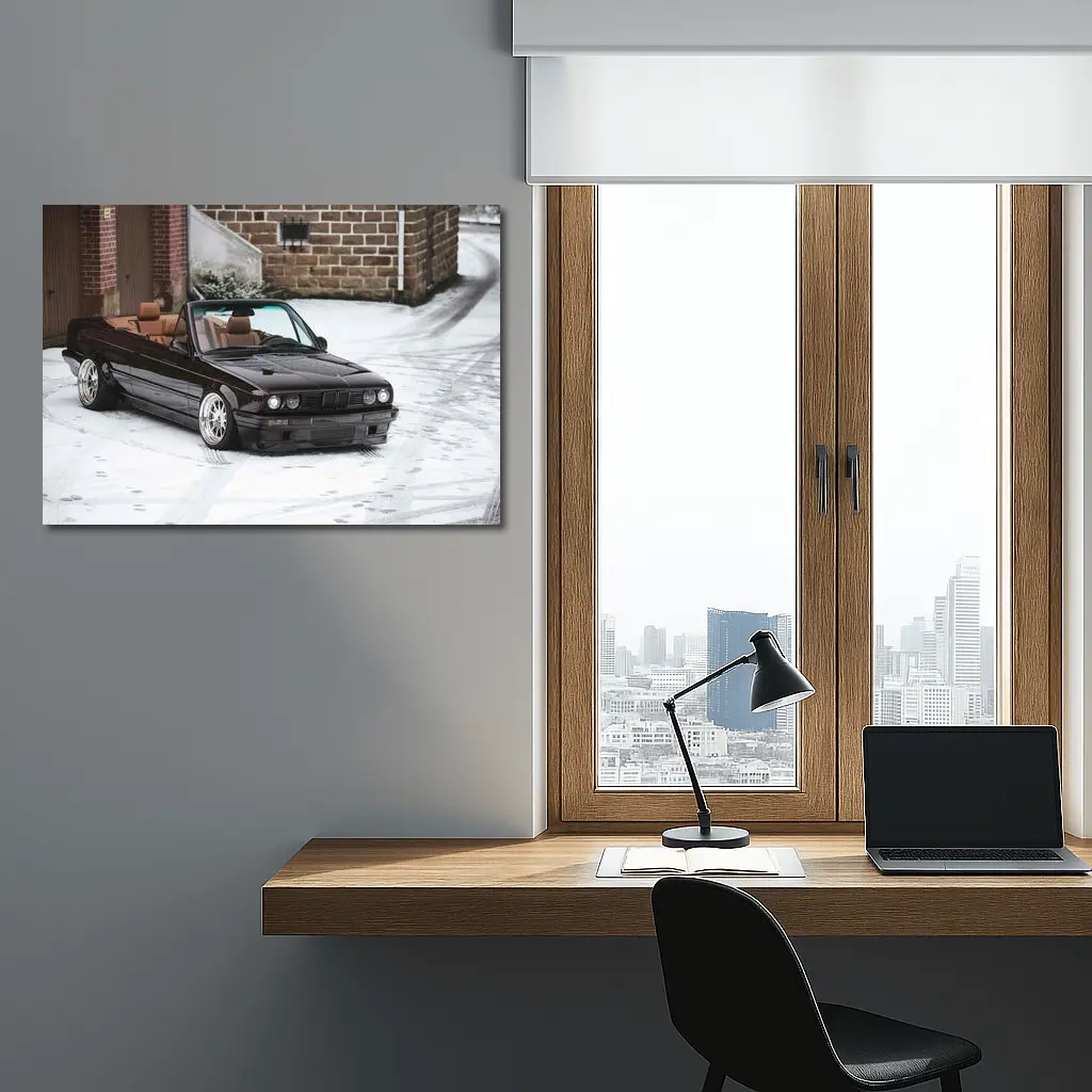 BMW E30 Cabriolet Slammed Snow Winter – Wall Art