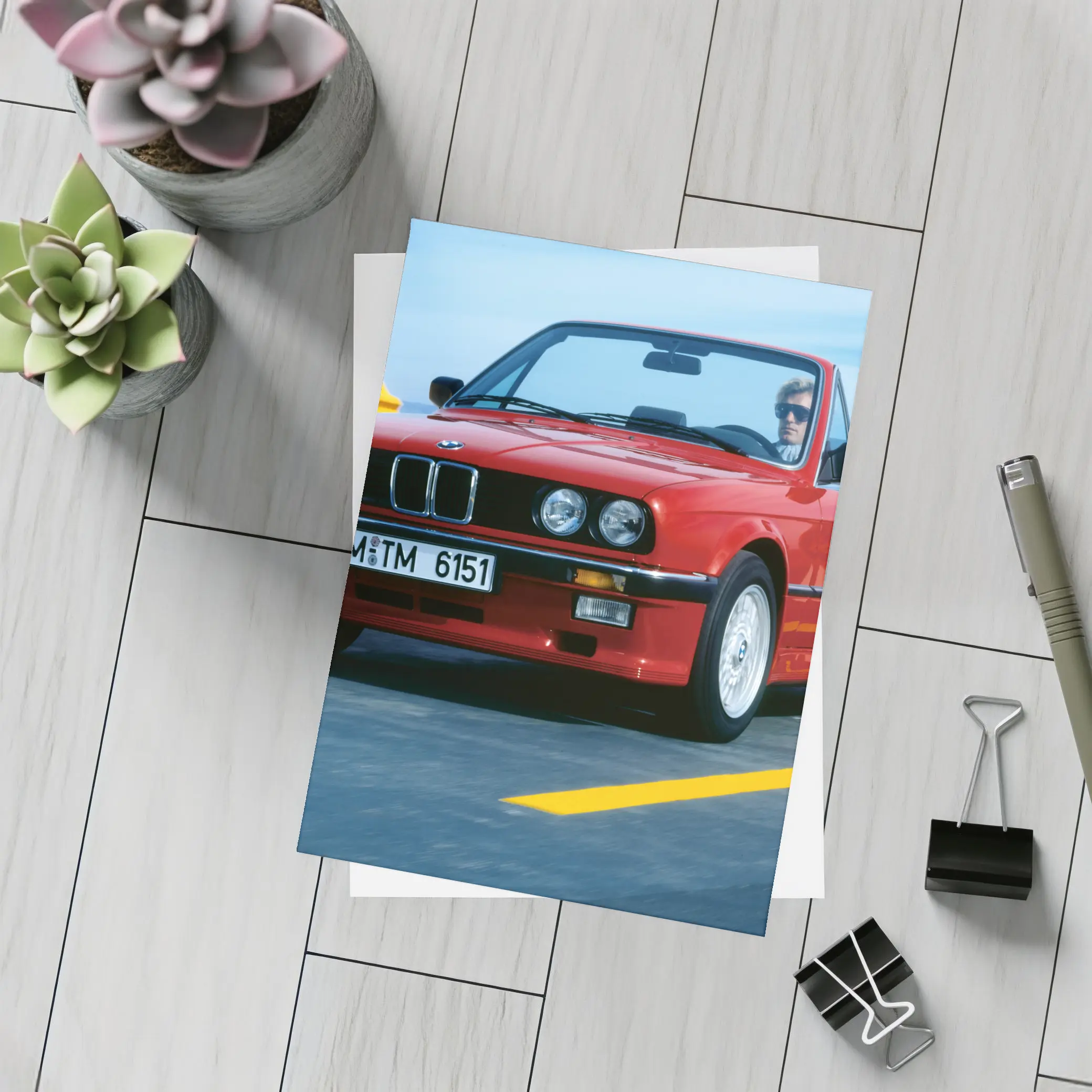 BMW E30 Cabriolet Red Open Road Drive – Postcards
