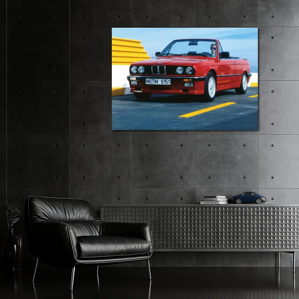 BMW E30 Cabriolet Red Open Road Drive – Wall Art