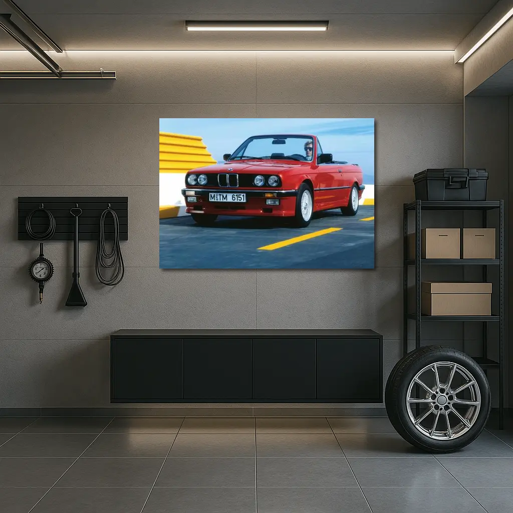 BMW E30 Cabriolet Red Open Road Drive – Wall Art