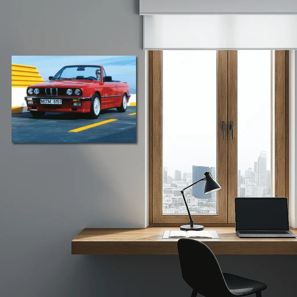 BMW E30 Cabriolet Red Open Road Drive – Wall Art