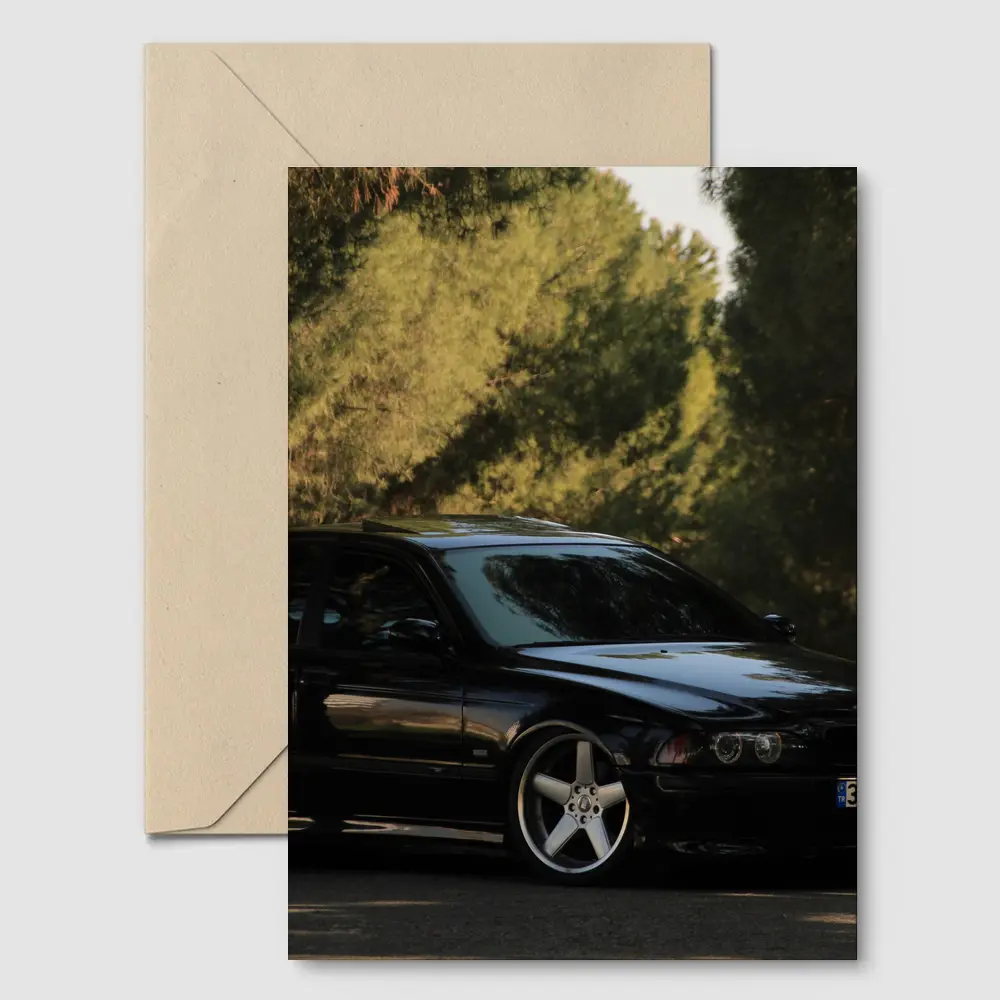 BMW M5 E39 Black Sedan Tree Background – Postcards