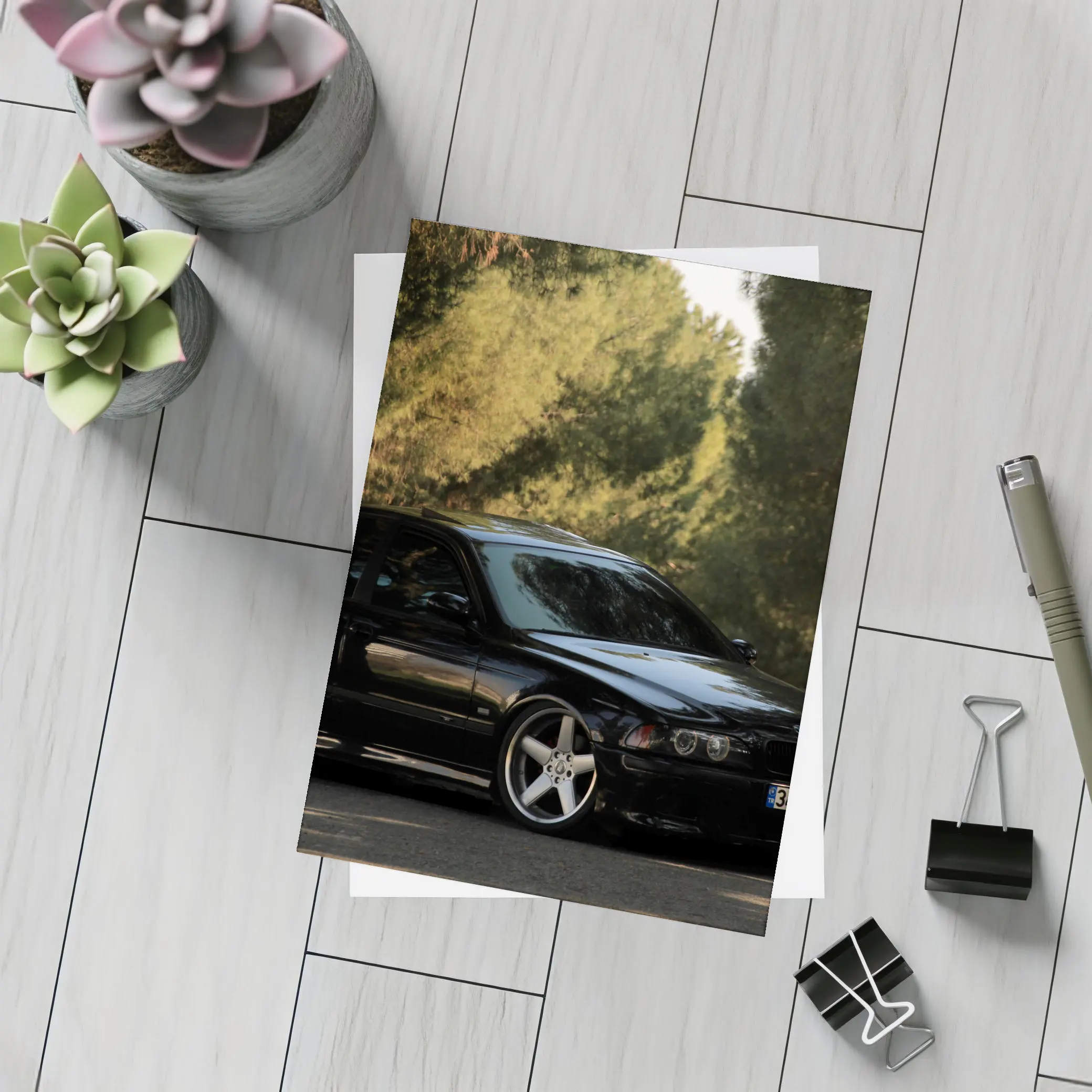 BMW M5 E39 Black Sedan Tree Background – Postcards