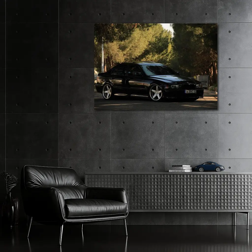 BMW M5 E39 Black Sedan Tree Background – Wall Art